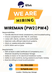 GTEK – Wireman (PW2 , PW4) Hiring